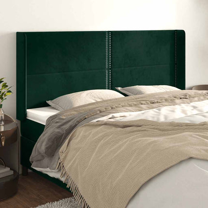 sengegavl med kanter 203x16x118/128 cm fløjl mørkegrøn