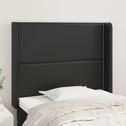 sengegavl med kanter 93x16x118/128 cm kunstlæder sort