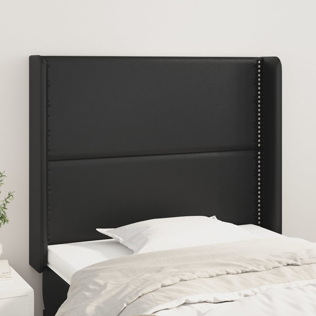 sengegavl med kanter 103x16x118/128 cm kunstlæder sort
