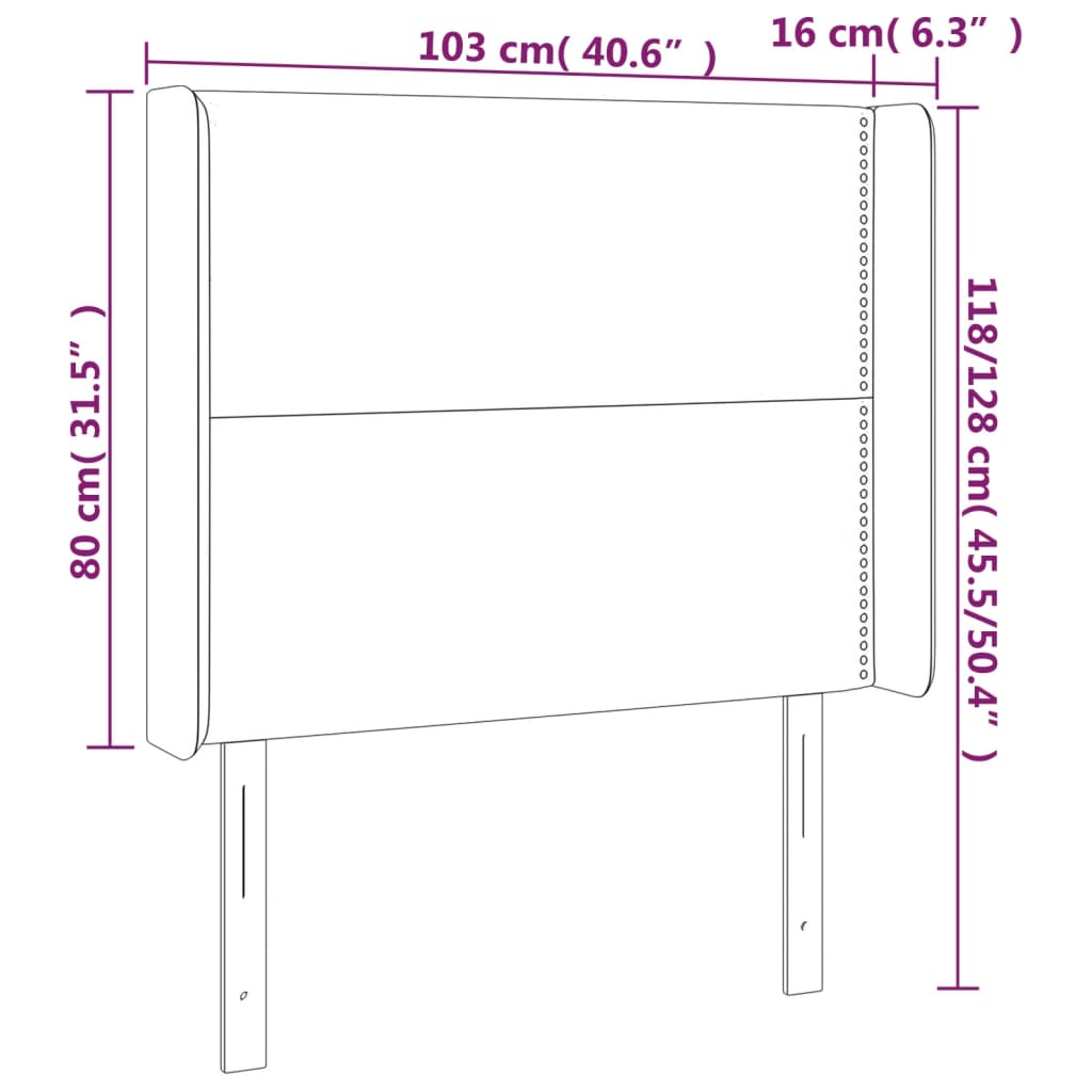 sengegavl med kanter 103x16x118/128 cm kunstlæder hvid