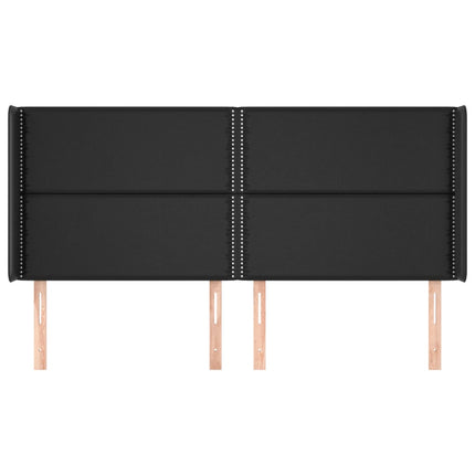 sengegavl med kanter 203x16x118/128 cm kunstlæder sort