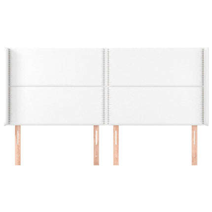 sengegavl med kanter 203x16x118/128 cm kunstlæder hvid