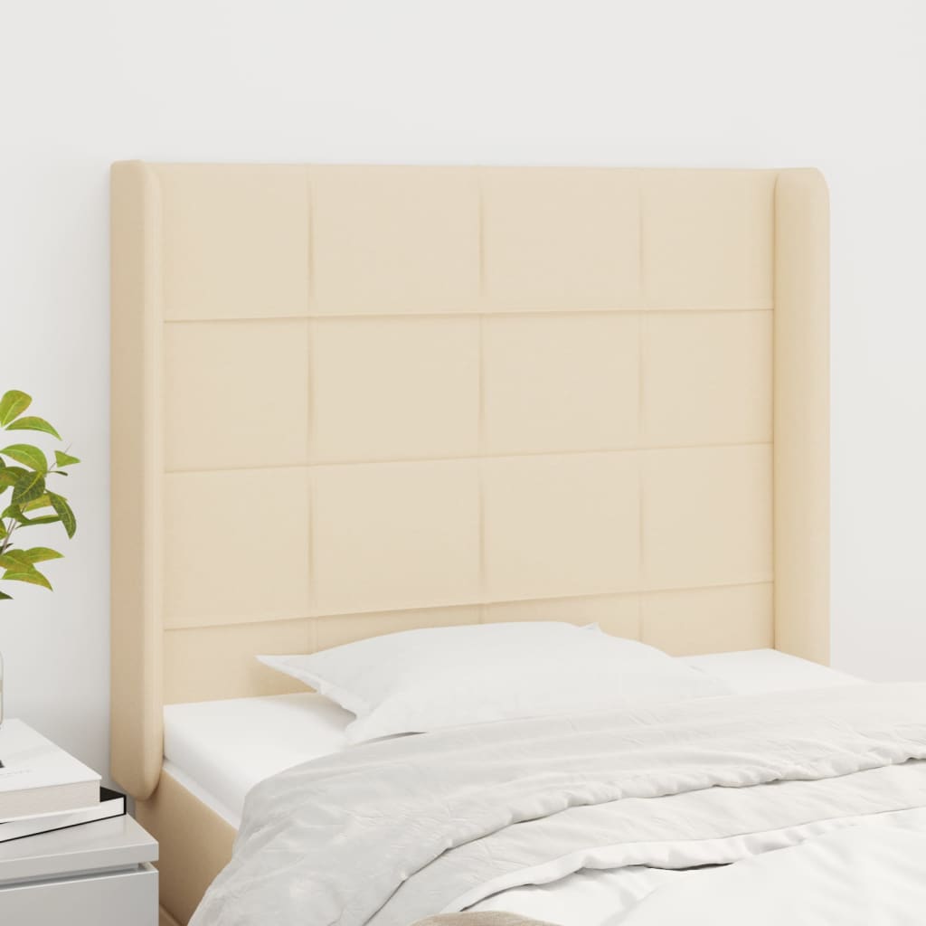 sengegavl med kanter 83x16x118/128 cm stof cremefarvet