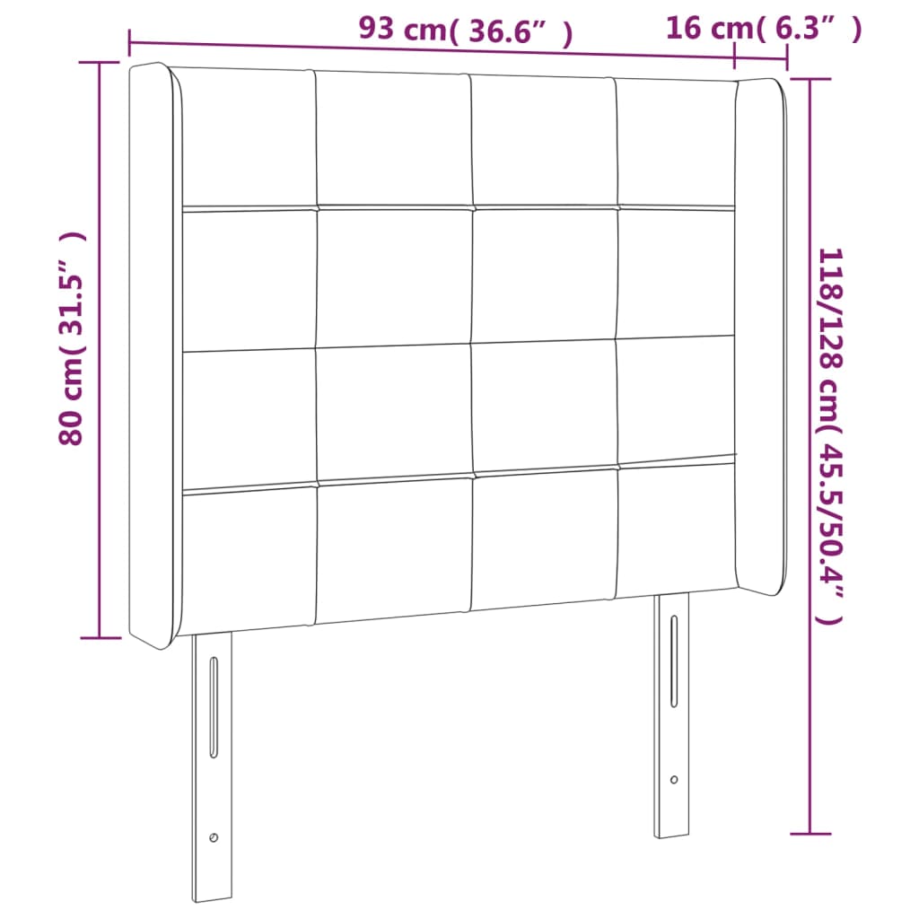 sengegavl med kanter 93x16x118/128 cm stof sort