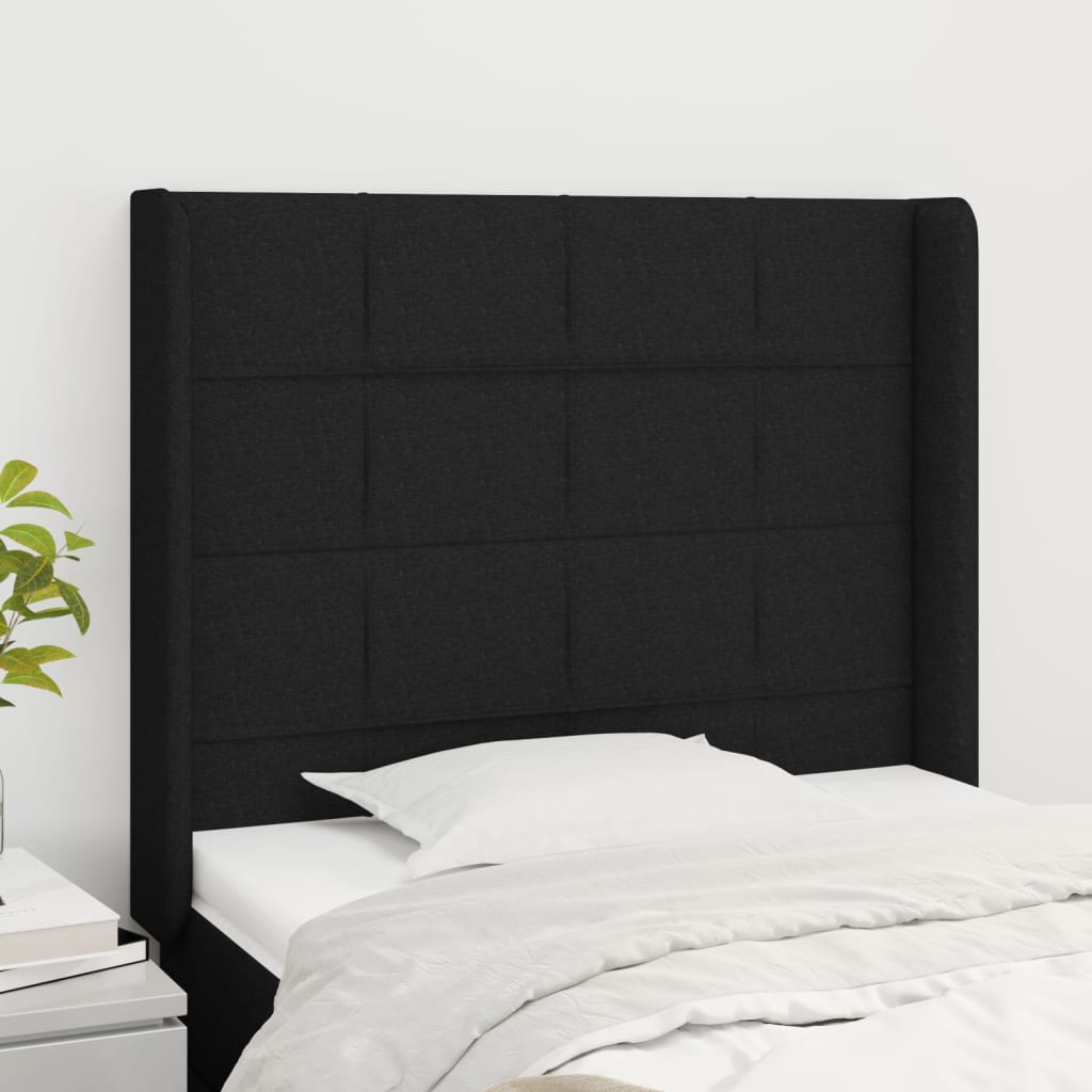 sengegavl med kanter 103x16x118/128 cm stof sort