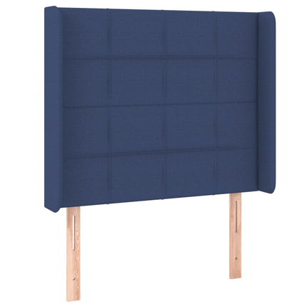 sengegavl med kanter 103x16x118/128 cm stof blå