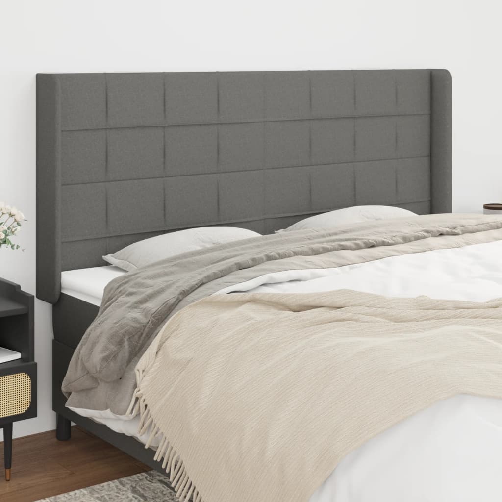 sengegavl med kanter 163x16x118/128 cm stof mørkegrå