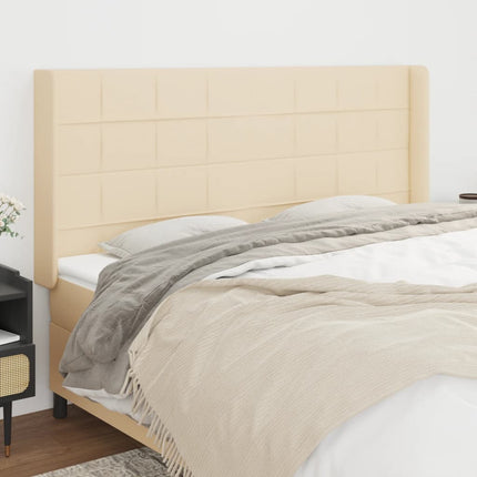 sengegavl med kanter 183x16x118/128 cm stof cremefarvet