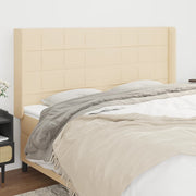 sengegavl med kanter 183x16x118/128 cm stof cremefarvet