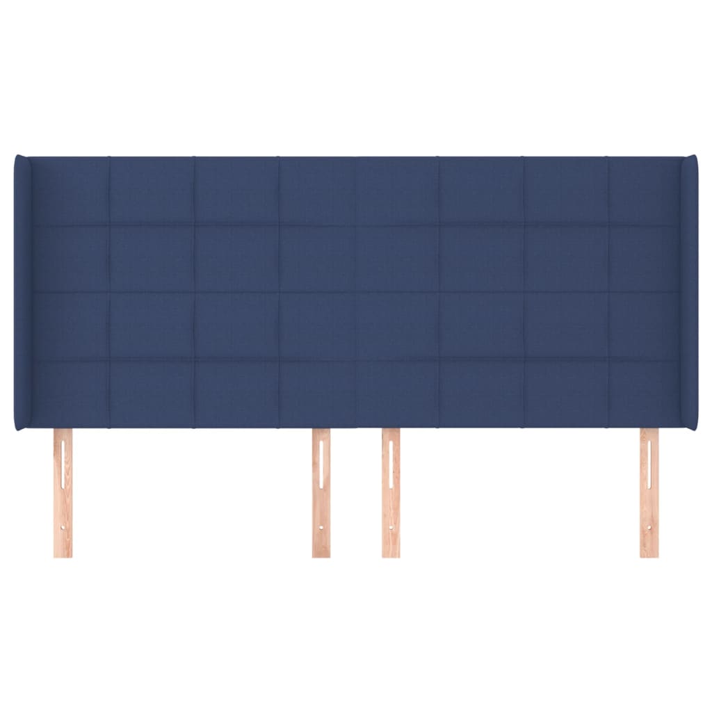 sengegavl med kanter 203x16x118/128 cm stof blå