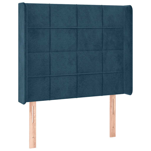 sengegavl med kanter 103x16x118/128 cm fløjl mørkeblå