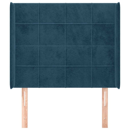 sengegavl med kanter 103x16x118/128 cm fløjl mørkeblå