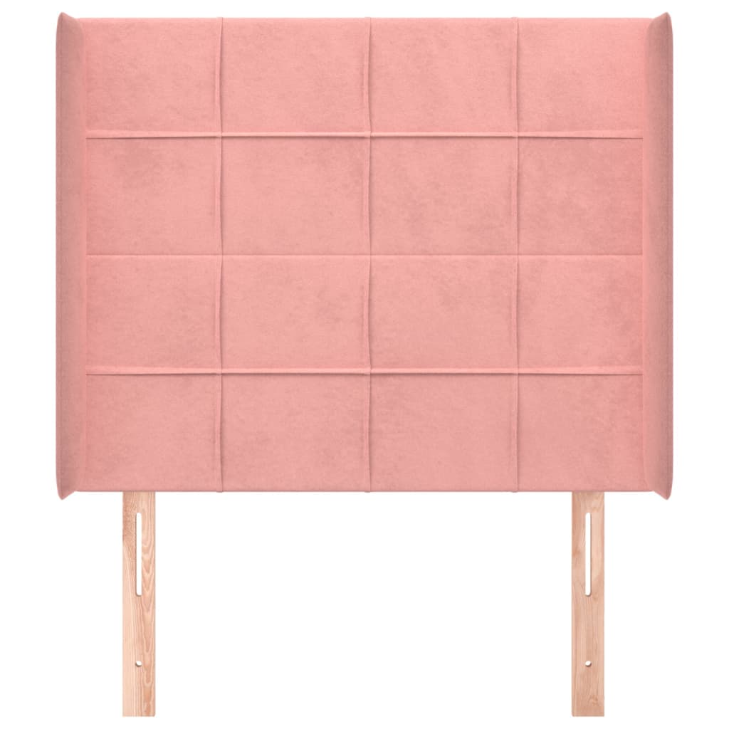 sengegavl med kanter 103x16x118/128 cm fløjl lyserød