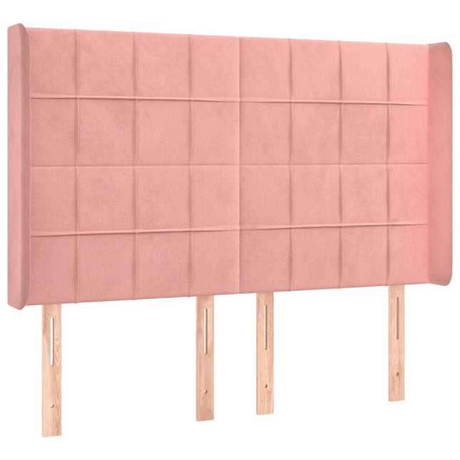 sengegavl med kanter 147x16x118/128 cm fløjl lyserød