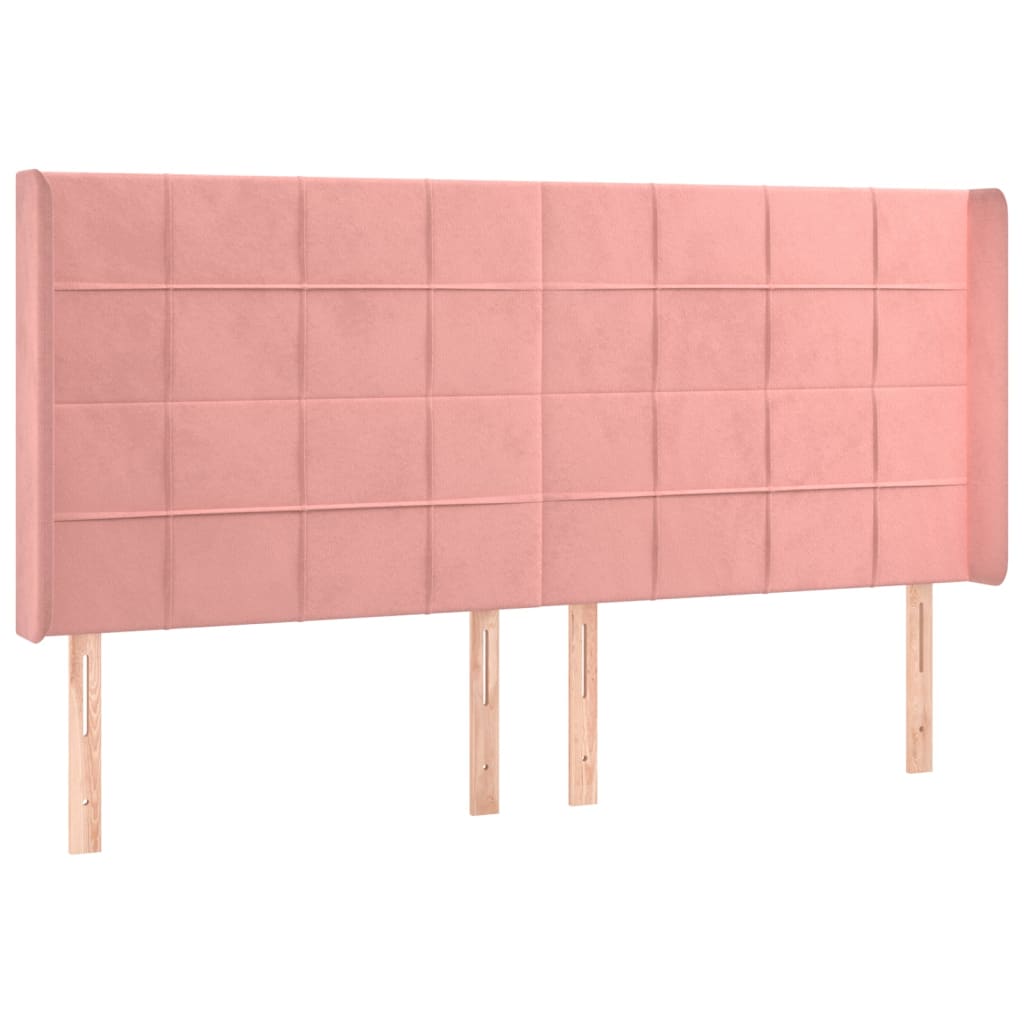 sengegavl med kanter 203x16x118/128 cm fløjl lyserød