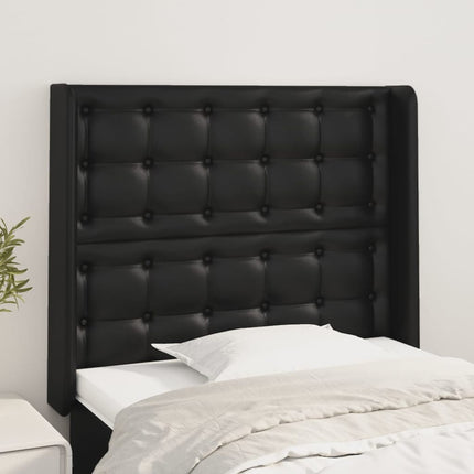 sengegavl med kanter 93x16x118/128 cm kunstlæder sort