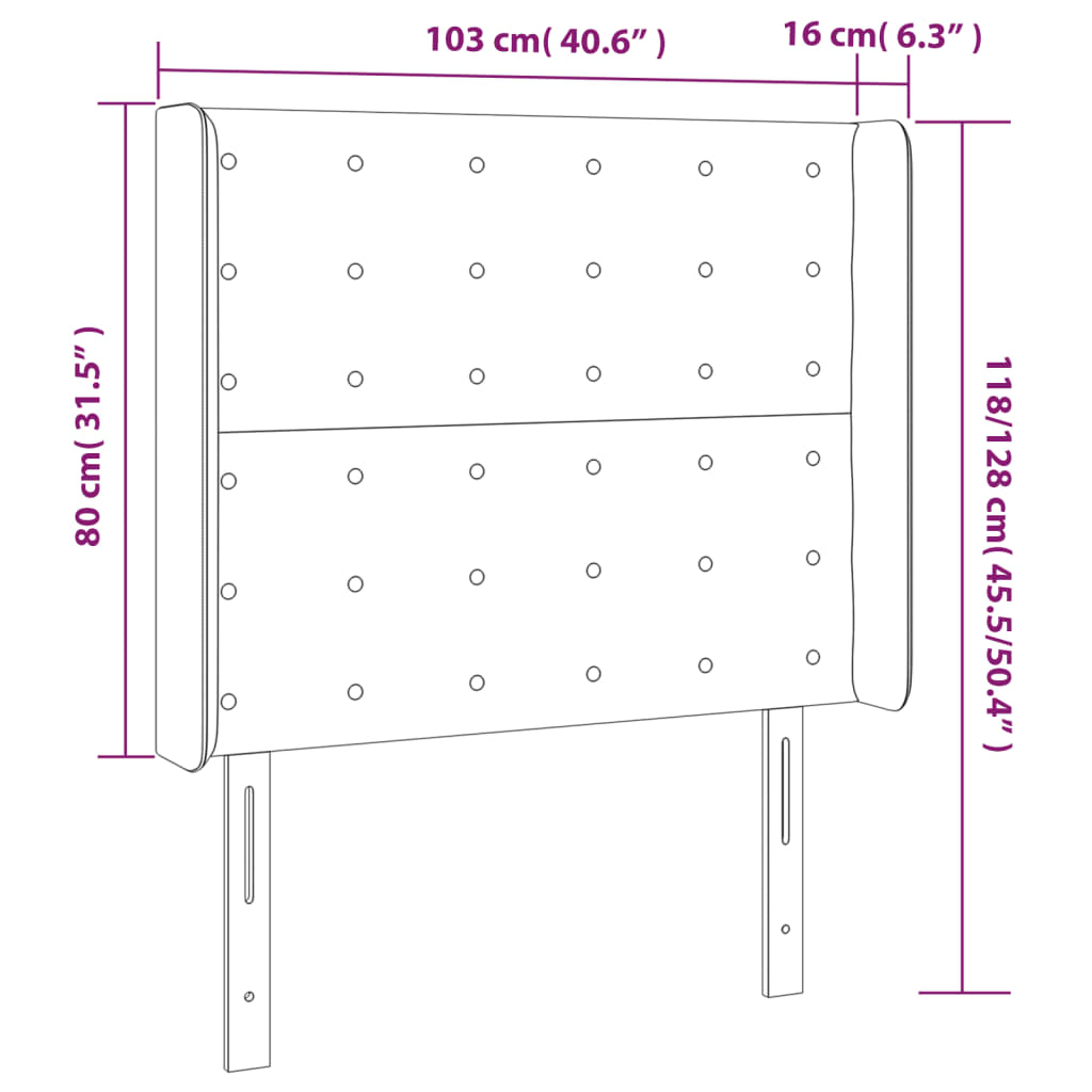 sengegavl med kanter 103x16x118/128 cm kunstlæder hvid