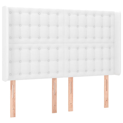 sengegavl med kanter 147x16x118/128 cm kunstlæder hvid