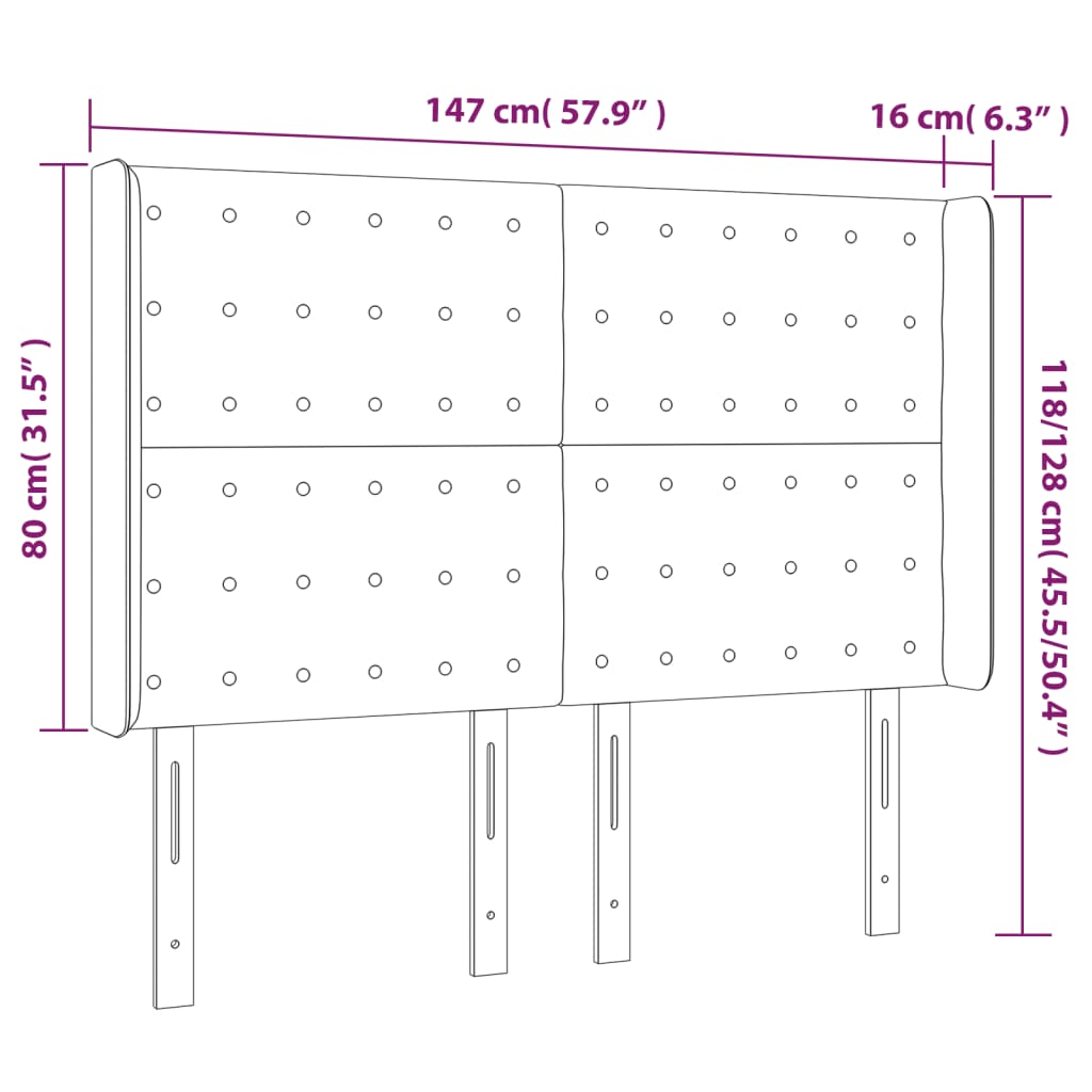 sengegavl med kanter 147x16x118/128 cm kunstlæder cremefarvet