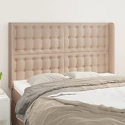 sengegavl med kanter 147x16x118/128 cm kunstlæder cappuccino