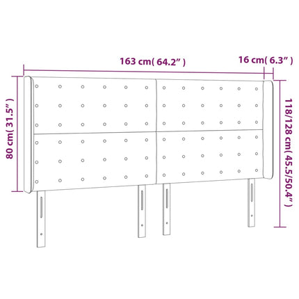 sengegavl med kanter 163x16x118/128 cm kunstlæder hvid