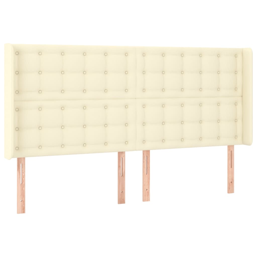sengegavl med kanter 163x16x118/128 cm kunstlæder cremefarvet