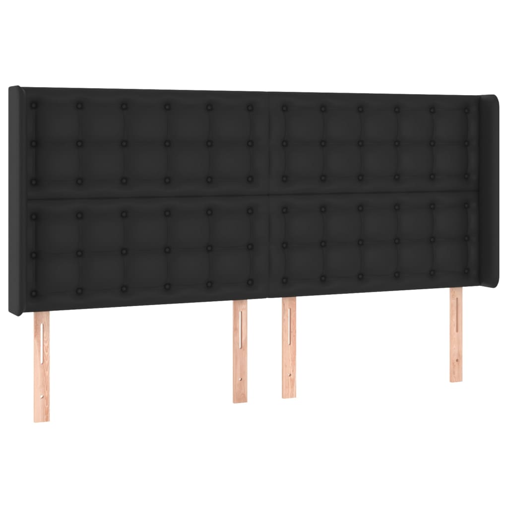 sengegavl med kanter 183x16x118/128 cm kunstlæder sort