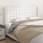 sengegavl med kanter 183x16x118/128 cm kunstlæder hvid