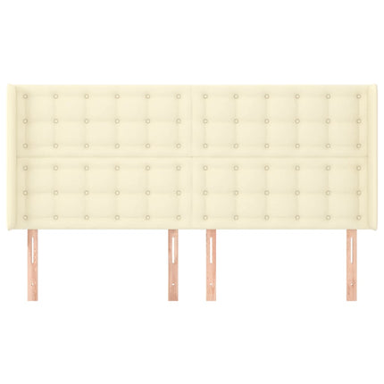 sengegavl med kanter 183x16x118/128 cm kunstlæder cremefarvet