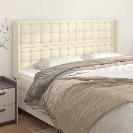 sengegavl med kanter 183x16x118/128 cm kunstlæder cremefarvet