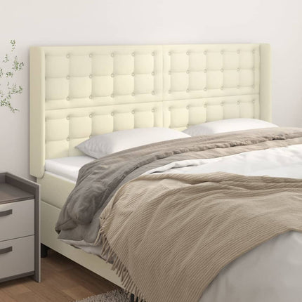 sengegavl med kanter 183x16x118/128 cm kunstlæder cremefarvet
