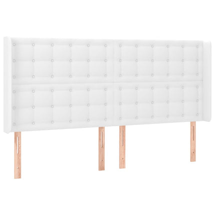 sengegavl med kanter 203x16x118/128 cm kunstlæder hvid