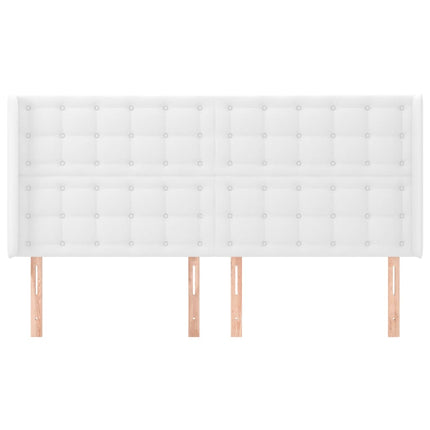 sengegavl med kanter 203x16x118/128 cm kunstlæder hvid