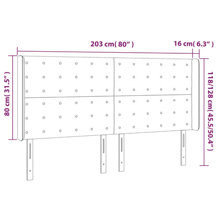 sengegavl med kanter 203x16x118/128 cm kunstlæder hvid