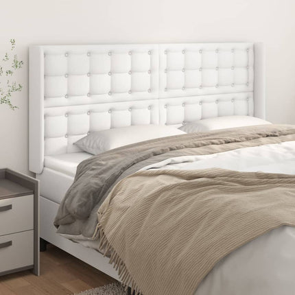 sengegavl med kanter 203x16x118/128 cm kunstlæder hvid