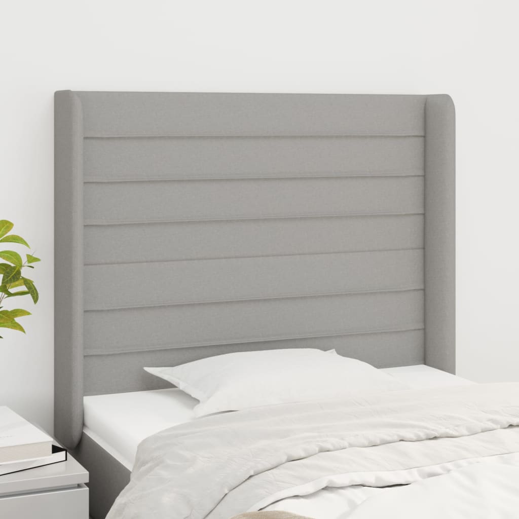 sengegavl med kanter 93x16x118/128 cm stof lysegrå