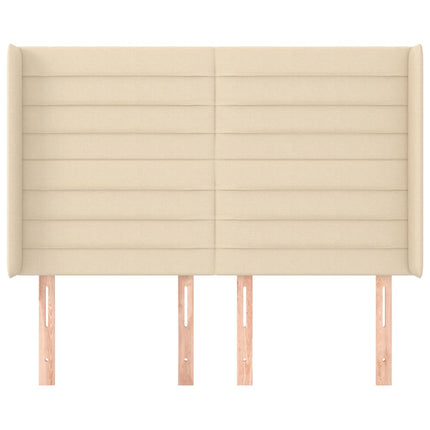 sengegavl med kanter 147x16x118/128 cm stof cremefarvet