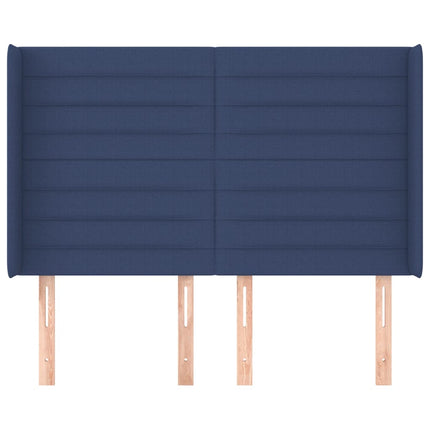sengegavl med kanter 147x16x118/128 cm stof blå