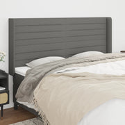 sengegavl med kanter 163x16x118/128 cm stof mørkegrå