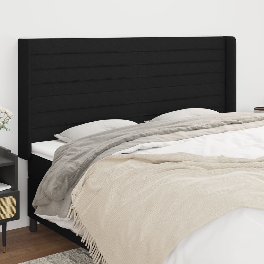 sengegavl med kanter 203x16x118/128 cm stof sort