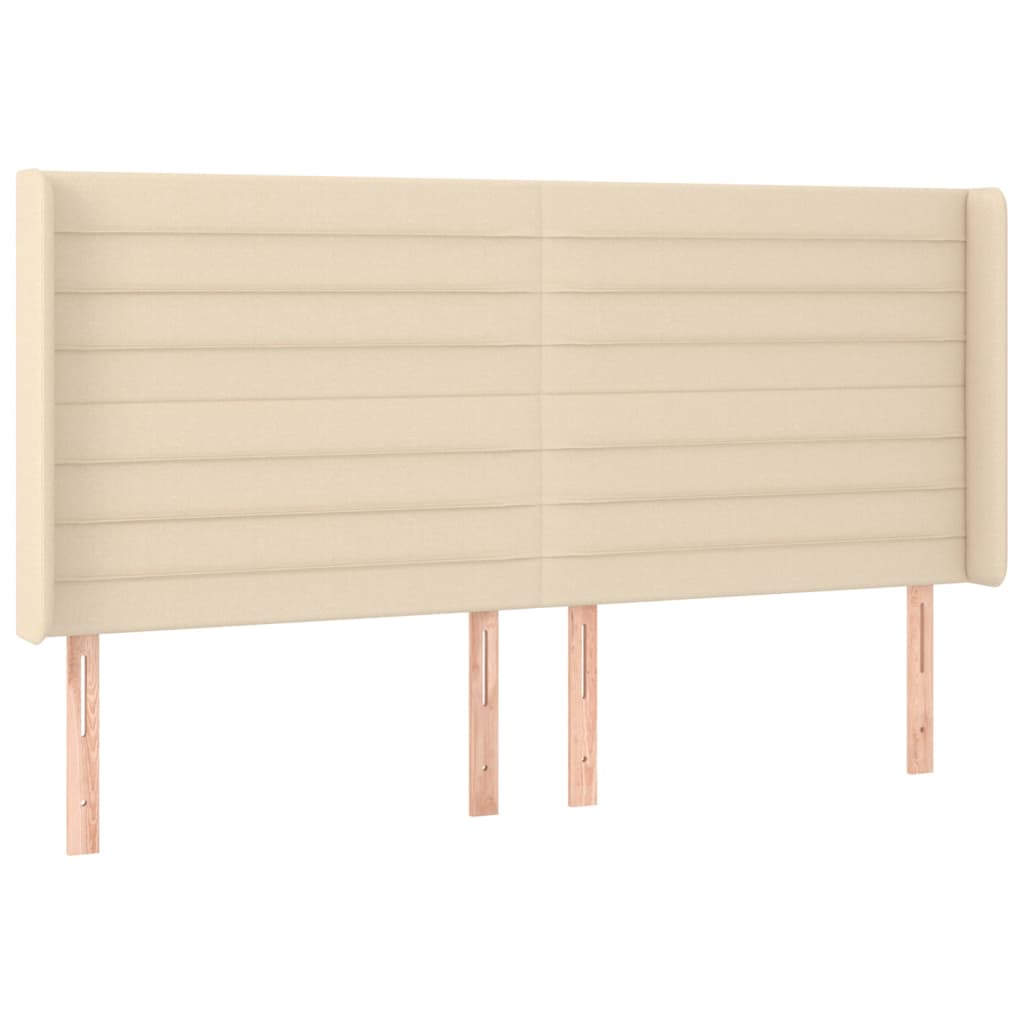 sengegavl med kanter 203x16x118/128 cm stof cremefarvet
