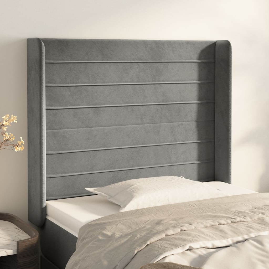 sengegavl med kanter 83x16x118/128 cm fløjl lysegrå