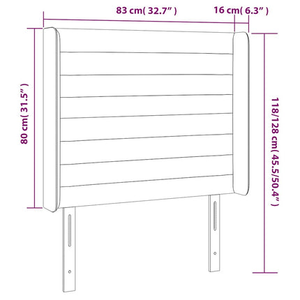 sengegavl med kanter 83x16x118/128 cm fløjl mørkeblå