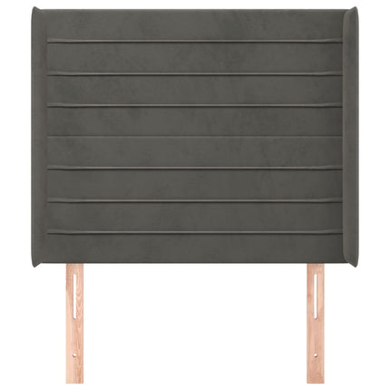 sengegavl med kanter 93x16x118/128 cm fløjl mørkegrå