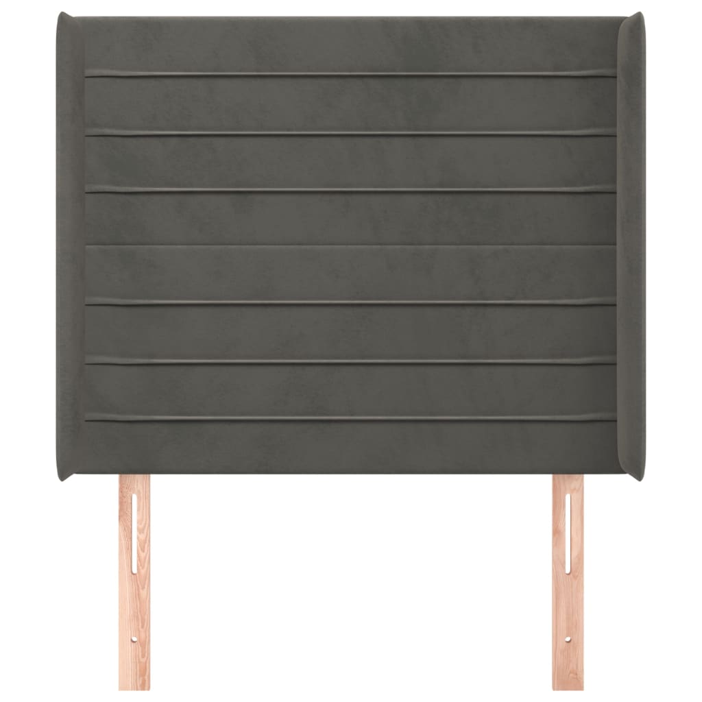 sengegavl med kanter 93x16x118/128 cm fløjl mørkegrå