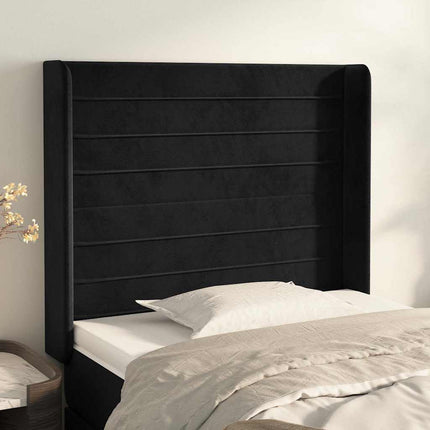 sengegavl med kanter 93x16x118/128 cm fløjl sort