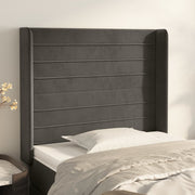 sengegavl med kanter 103x16x118/128 cm fløjl mørkegrå