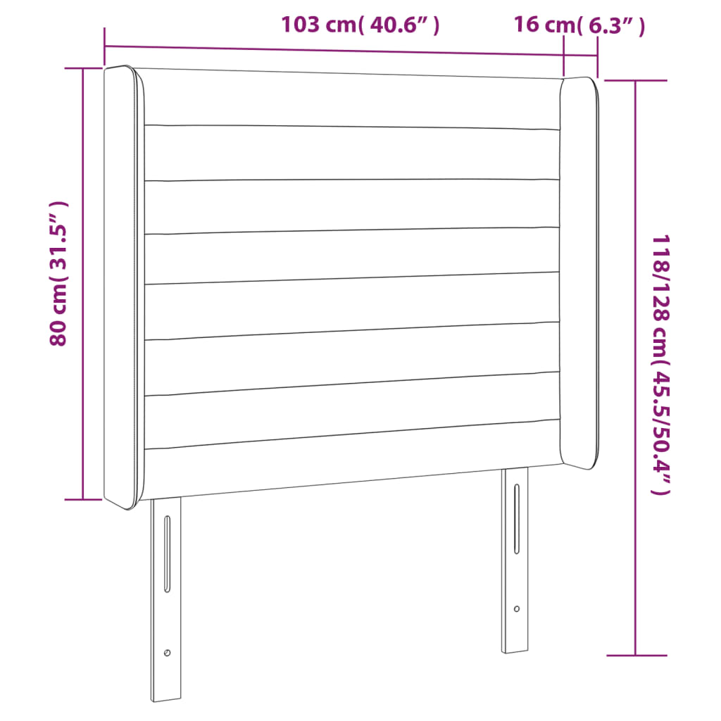 sengegavl med kanter 103x16x118/128 cm fløjl sort