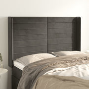 sengegavl med kanter 147x16x118/128 cm fløjl mørkegrå