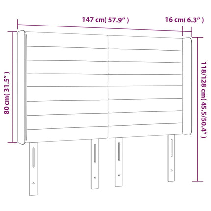 sengegavl med kanter 147x16x118/128 cm fløjl sort